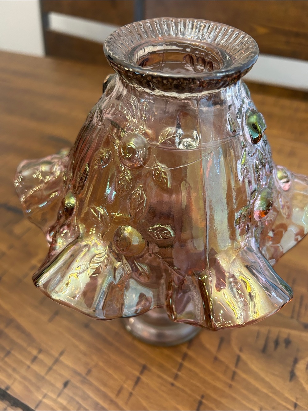 Fenton Cabbage Iridescent Rose Fairy Lamp - Picture 3 of 8